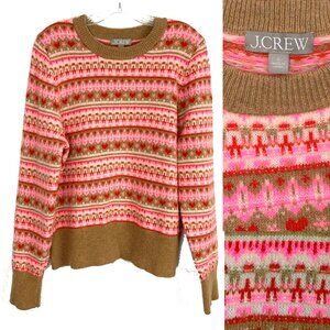 New J. Crew Shrunken Fair Isle Creneck Sweater Multi Heather Ancor Sz L